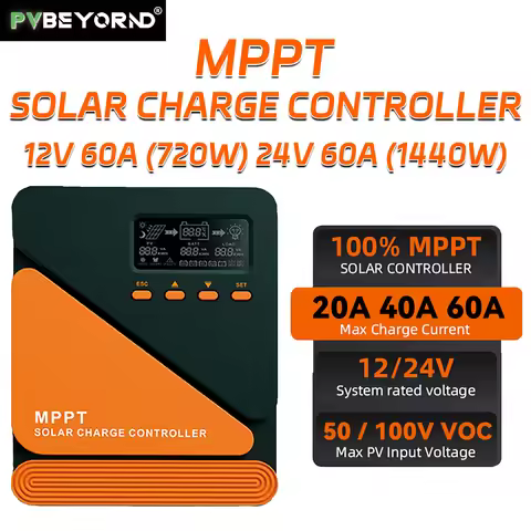PVBEYORND MPPT 20A 40A 60A Solar Charge Controller 12V 24V MPPT Solar Charge Controller Solar Panel 