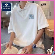 baju t shirt lelaki berkolar t shirt lelaki berkolar Yu Zhaolin kapas baju polo lengan pendek lelaki musim panas 2024 lapel baru trend longgar pelajar t-shirt berat