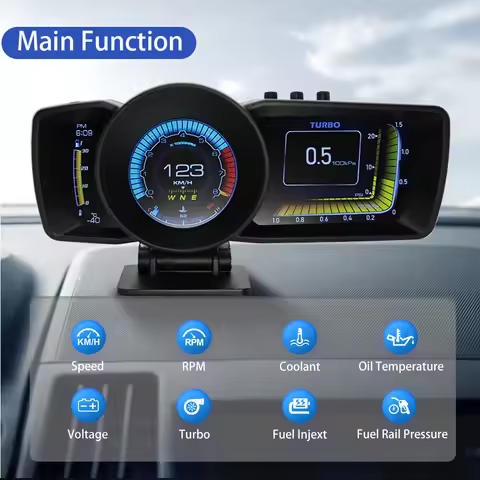 Car HUD Multi-Function Dashboard Head Up Display OBD2+GPS Smart Speedometer Auto Gauge Alarm System
