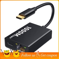 USB-C Ethernet Adapter 1000Mbps RJ45 2-In-1 Network Converter for  with  TV Plug and Play A