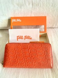 保證正品 folli follie粉橘logo壓紋漆皮長夾禮盒(蜜桃粉橘)附原盒保證卡