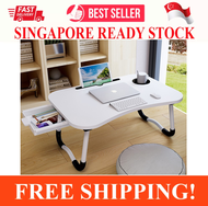 LAPTOP BED TABLE FOLDABLE LAPTOP DESK BED TRAY WITH STORAGE DRAWER LAP DESK TV TRAY FOR BREAKFAST SERVING NOTEBOOK STAND READING HOLDER WITH PHONE SLOT AND CUP HOLDER FOR SOFA COUCH FLOOR
