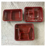 50pcs Bento Box Red Black Thick 2 / 3 / 4 Compartment Division Plastic Food Container