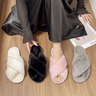 sandal perempuan selipar perempuan selipar dalam rumah Cross Fur Bunny Slippers - Plus Size | Direct