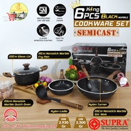 Supra pan set 6pcs semicast black marble series / non-stick cooking pan / non-stick cookware
