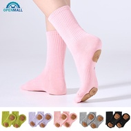 OPENMALL 1Pair Mid-Tube Dance Socks With Anti-Slip Wear-Resistant Sole Leather Sports Yoga Multi-Col