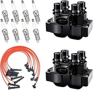 MAS Set of 2 Ignition Coil Pack FD487+8pcs Iridium Spark plugs SP432+Wires set Compatible with Ford 