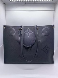 Lv onthego大號黑色全皮壓紋手提包單肩包
