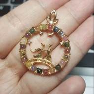 Natural Tourmaline 14k Gold Cow Language Pendant Natural Tourmaline 14k Gold Cowherd & Weaver Pendan