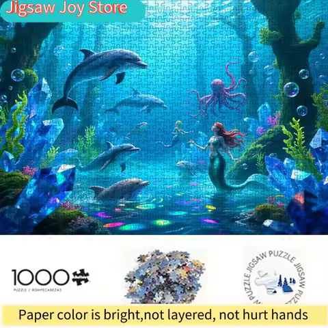Disney Paper Puzzle, DIY Jigsaw Puzzles, Dreamy Ocean Mermaid and Dolphin Crystal World Marine Life,