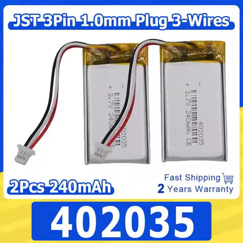 2pcs 3.7v 240mah 0.89Wh Li-polymer Li Lithium Battery 402035 JST 3pin 1.0mm Plug 3-wires Replacement
