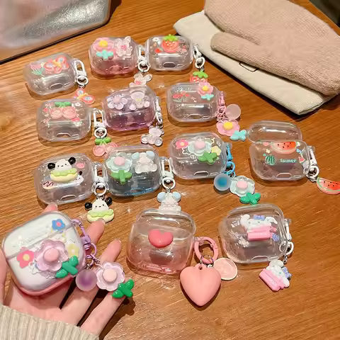 Transparet Flower Case For AirPods 4 2024 Earphone Cover for Apple Airpod 4ANC 4th Generation Soft P