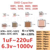 0201 0402 0603 0805 1206 1210 1812 2220 SMD Capacitor 1uF 2.2uF 4.7uF 10uF 22uF 47uF 100uF 220uF 6.3