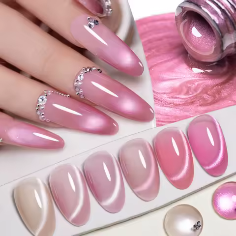 7.5ML Soft Rose Pink Jelly Glass Cat Eye Gel Blossom Pink Cat Magnetic Gel Nail Polish Soak Off Nail