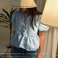 SELF-TIE SUMMER RIBBON GANNI TOP DAILY CASUAL WOMEN BLOUSE