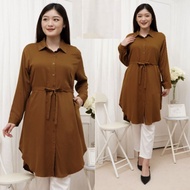 Long Dress Tunik Kemeja Polos Elegan Wanita Bahan Shakila Twill By Azka Collection