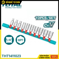 Set of 10 TOTAL THT Socket Tips1411023 – Size 5-14mm – Standard 1/4 Inch – CR-V Steel 50BV30 – Genui