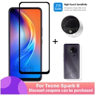 For Tecno Spark 6 tempered glass 6.8 inches full coverage 21D quality tempered film mobile phone screen protector and lens film and back film