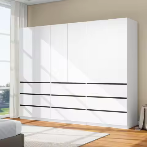 Bedroom Armoire Wardrobe Closet with 9 Drawers: White Wardrobe Closet with 6 Doors, Modern Cabinet f