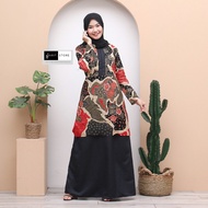 gamis batik kombinasi polos syari wanita modern terbaru s m l xl - merah s