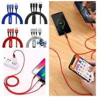 1 PCS PHONE CHARGING CABLE WITH 3 DIFFERENT CHARGING HEADS FOR ALL TYPES OF PHONES WITH A STANDARD C
