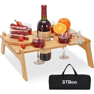 Bamboo Wood Foldable Dining Table Square Red Wine Glass Table Beach Barbecue Table Outdoor Camping Portable Wooden round Picnic Table