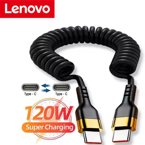 Lenovo 120W Type C To Type C Cable 5A Fast Charge USB C Spring Car Charger Cable For iPhone Series X