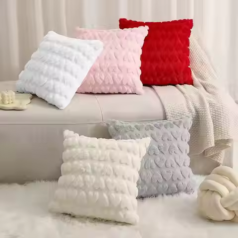 Set of 2 Plush Throw Pillow Covers with Heart-Shaped Patterns, 18 X 18 Inch Soft and Fluffy Cushion 