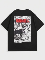 ROMWE X Attack on Titan 男性人物及日文字圖案短袖t恤