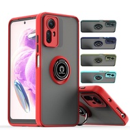 For Xiaomi Redmi Note 12S Note 12 Pro+ 5G Global Version Translucent Frosted Cover with Rotatable Ring Stand Shockproof TPU Bumper Case