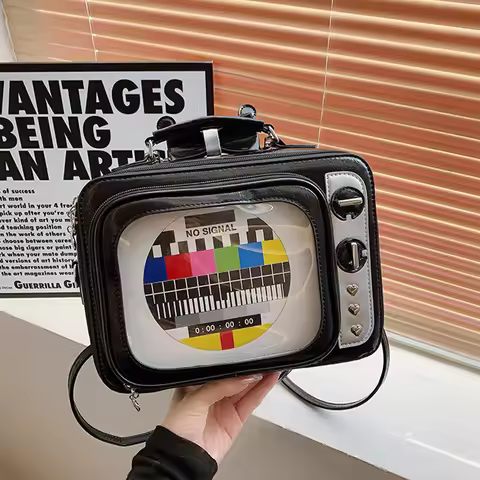 Retro Square TV Ita Bag for Women Japanese Ulzzang Cute Transparent Insert Crossbody Shoulder Bag, L