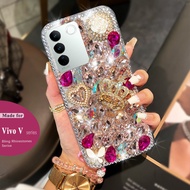 Phone Case vivo V27 5G V27E V25 Pro 25e V23 5G V23e V23 Pro V21 5G 4G V20 Pro Rhinestone Bling Glitter Case 3D Luxury Pearl Butterfly Queen Crown Phone Case with crystal wristband