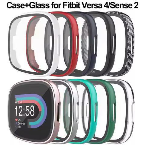 Case+Glass for Fitbit Versa 4 PC Full Cover Screen Protector for Fitbit Sense 2 Versa 4 Protective C