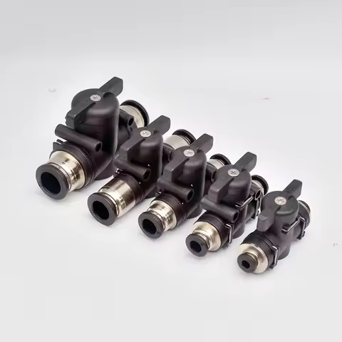 BUC 4mm 6mm 8mm 10mm 12mm Black Pneumatic Push In Quick Joint Connector Hand Valve To Turn Switch Ma