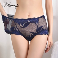 Aimer Plus Size Mid Waist Sexy Lace Panties Underwear Women Super Thin Transparent Briefs Fat Girl C