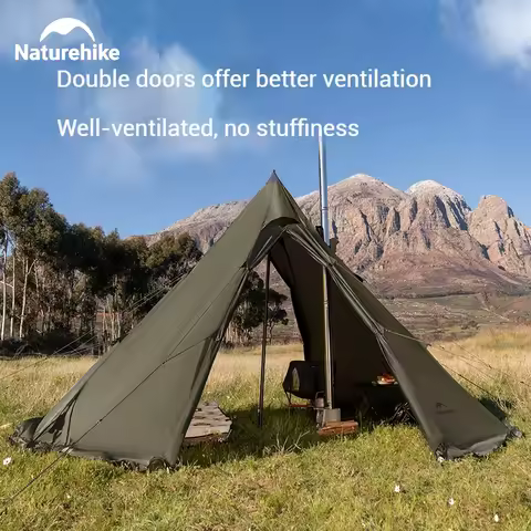 Naturehike Camping Pyramid Hot Tent Double Door Waterproof 150D Oxford Cloth with Chimney 4 Season O
