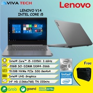 laptop lenovo v14 core i5 ram 20gb 512gb ssd 14hd w10pro - ram 8gb full bundle
