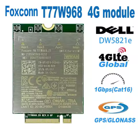 T77W968 DW5821E x20 LTE CAT16 1Gbps FDD-LTE TDD-LTE 4G Module for Dell 5420 5424 7424 7400