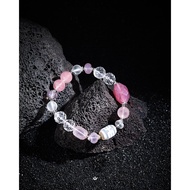 天珠马粉粉晶白阿塞蒙砂白水晶手串 Rose Quartz Clear Quartz Dzi Beads Bracelet