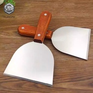 Grill Burger Scrapper Short Shovel Wood Handle Stainless Steel Riveted Grill Shovel Burger Flipper