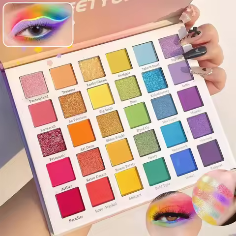 30 Color Eye Shadow Palette Rainbow Coral Pearl Glitter Matte Sequins Shimmer High Pigment Eye Shado