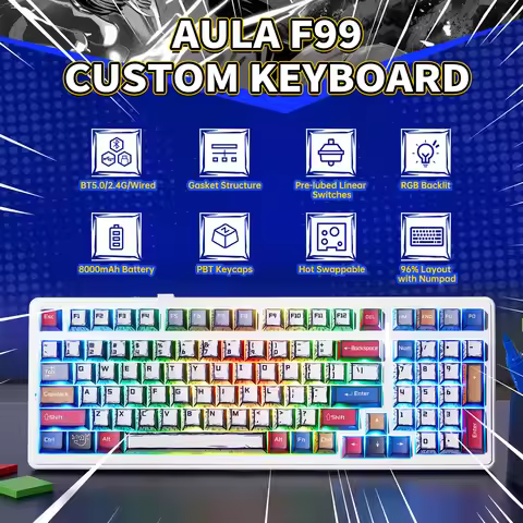 New AULA F75/F99 Pro Gaming Mechanical Keyboard PBT Comic Keycaps RGB Backlight Hot Plug Customized 