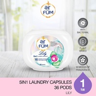 Ar FUM 5in1 Laundry Capsules 36 Pods - Lily Scented, Plant-Based Formula, Anti-Bacterial, 16 Weeks F