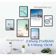 Set of 6 beautiful glass wall photo frames including 2 A4 frames (21x30) & 4 frames 13x18.