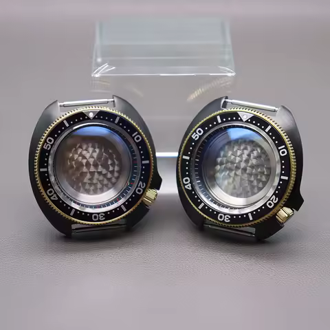44mm Black Gold Diving Watch Case Sapphire Crystal For Seiko NH35 NH36 NH34 NH38 Movement 28.5mm Dia