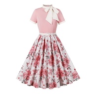 Retro Hepburn Printed Floral Polka Dot 50S Dress