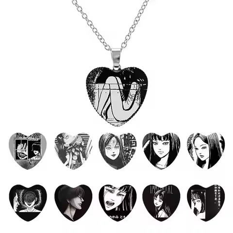 Horror Anime Junji Ito Necklace Heart Shape Handmade Glass Fashion Men Women Gothic Choker Jewelry J
