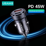 USAMS 45W Car Charger 2 Ports USB+Type C Port PD Fast Phone Charger for iPhone Xiaomi Huawei USB Soc