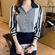 Aishangyiren Top Striped Shirt Small S-2XL Long Sleeve Chiffon Women Professional Temperament Fashio