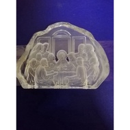 Christian Catholic Altar, Home, - Crystal Engraved Last Supper /Light Base